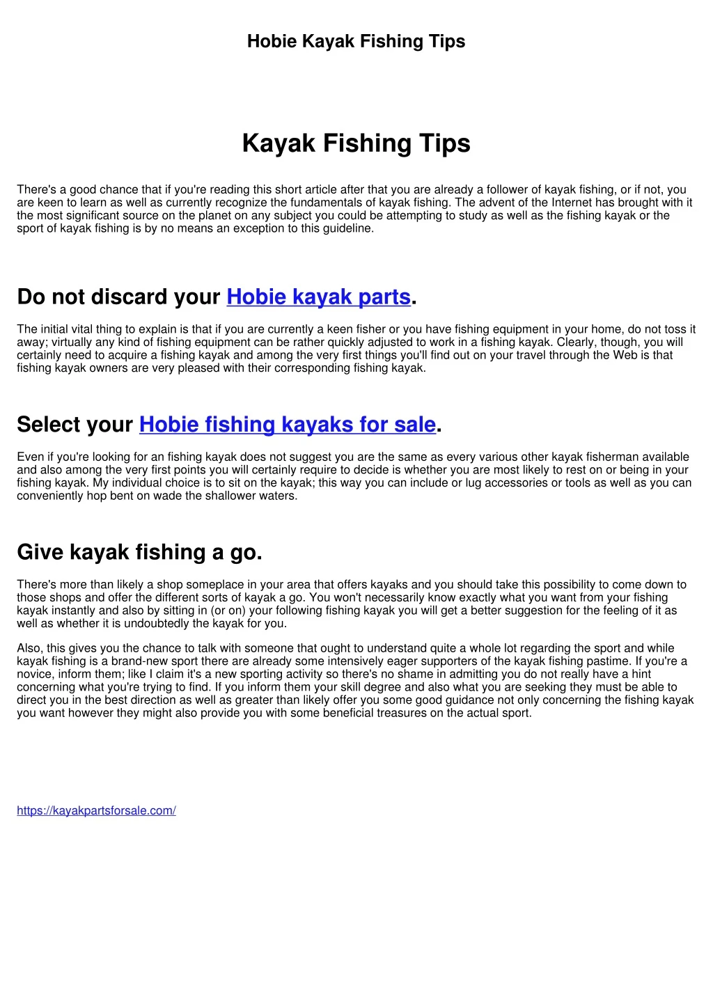 hobie kayak fishing tips