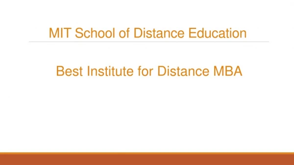 Best Institute for Distance MBA - MIT School of Distance Education