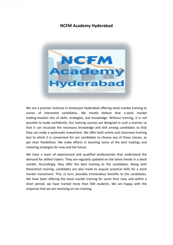 NCFM course in Hyderabad with all modules