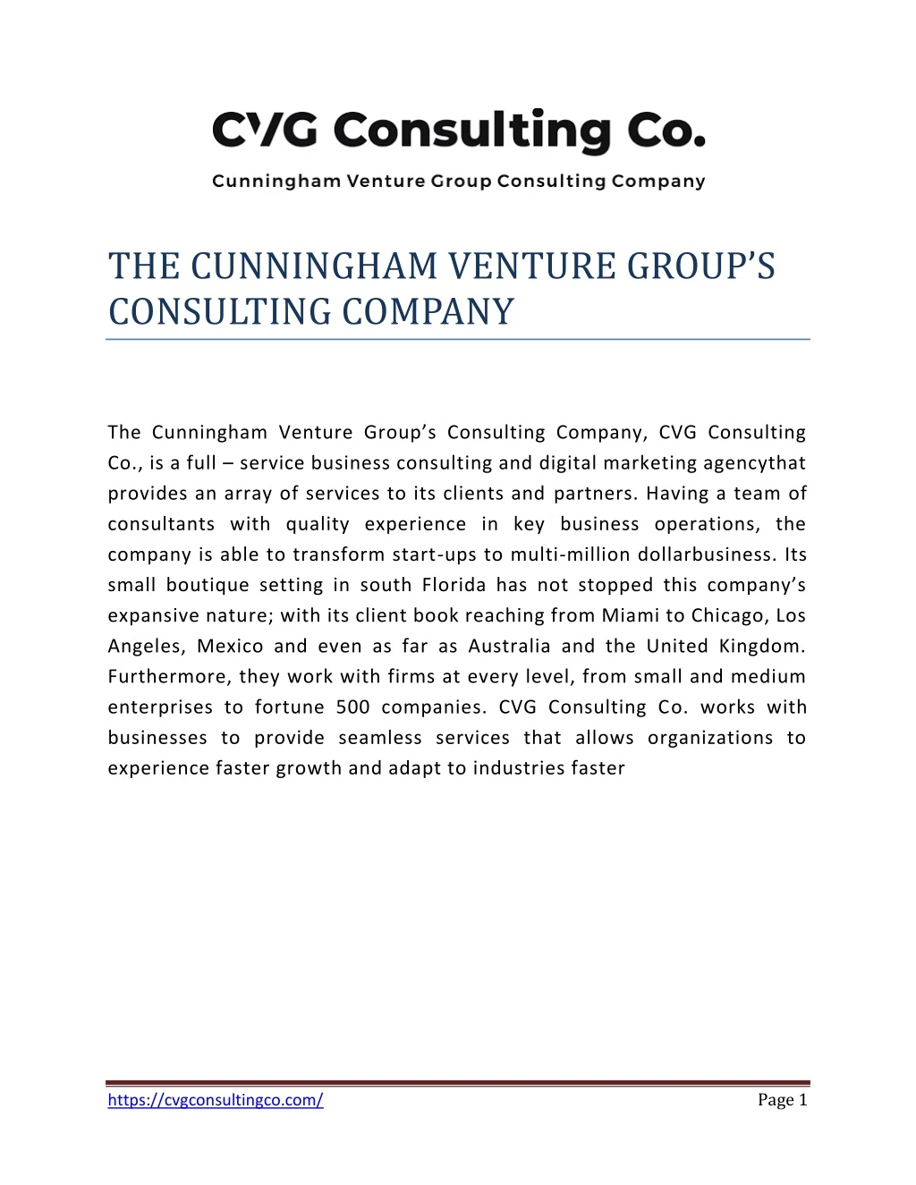 the cunningham venture group s consulting company