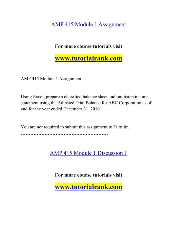 AMP 415 Effective Communication - tutorialrank.com