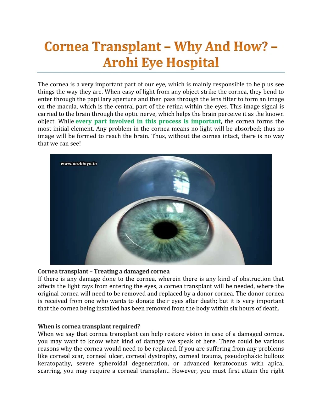 the cornea is a very important part