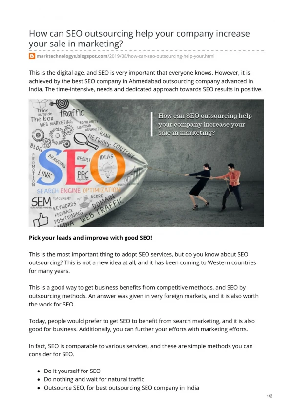 How can SEO outsourcing help your company increase your sale in marketing?