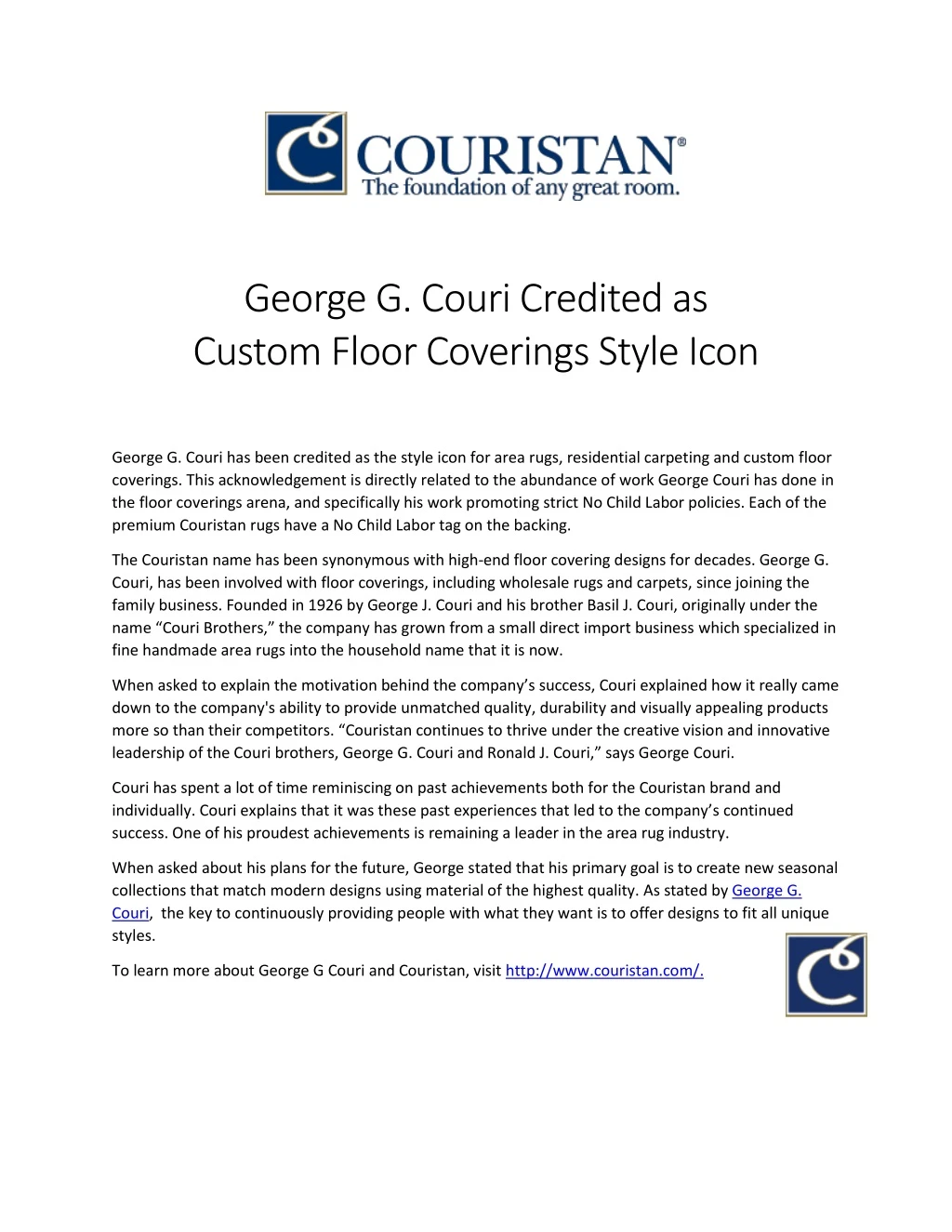 george g couri credited as custom floor coverings