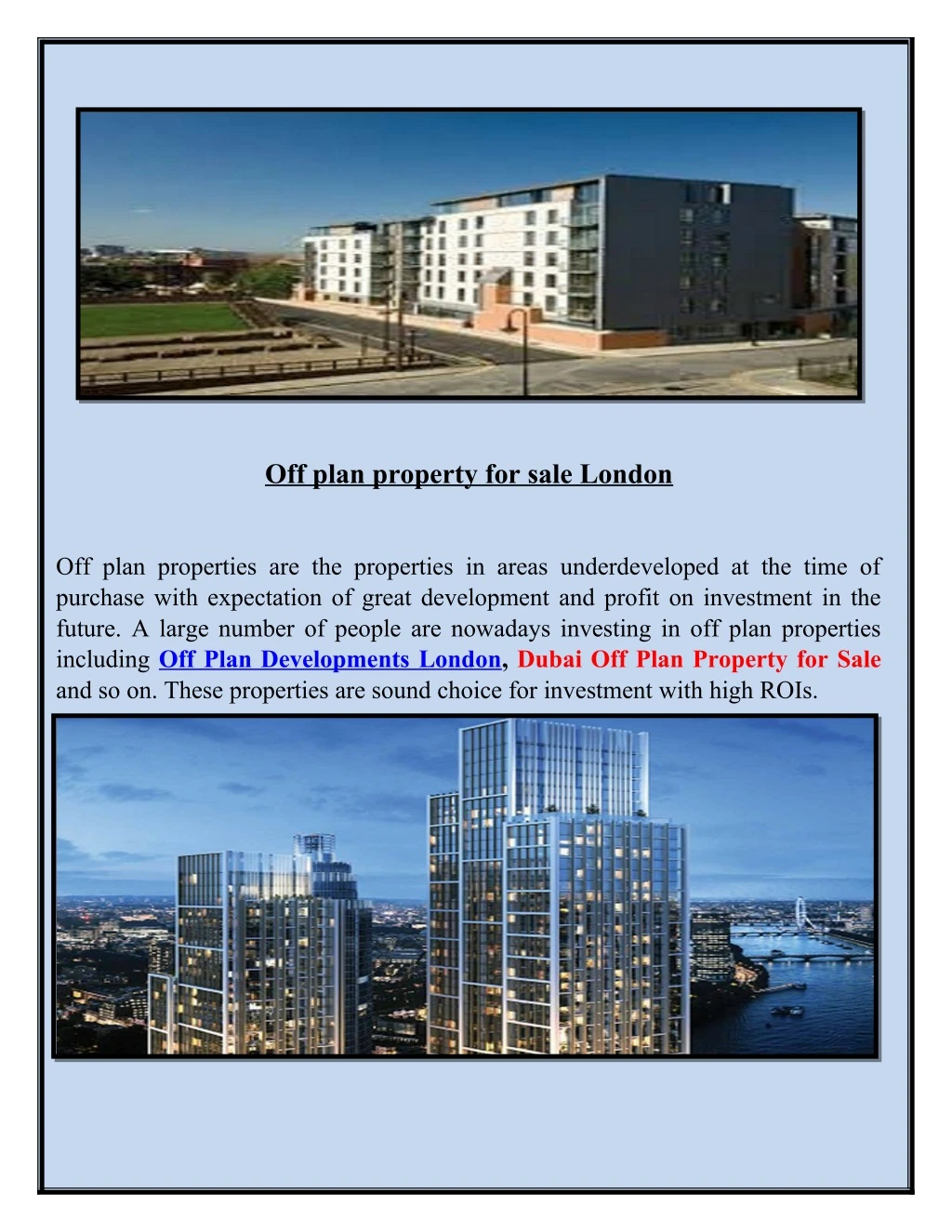 off plan property for sale london