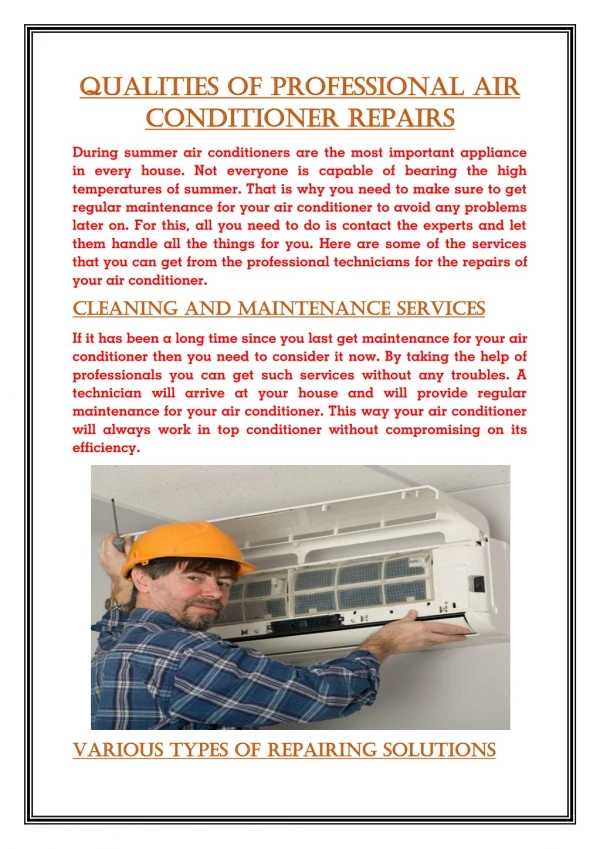 Qualities of Professional Air conditioner Repairs