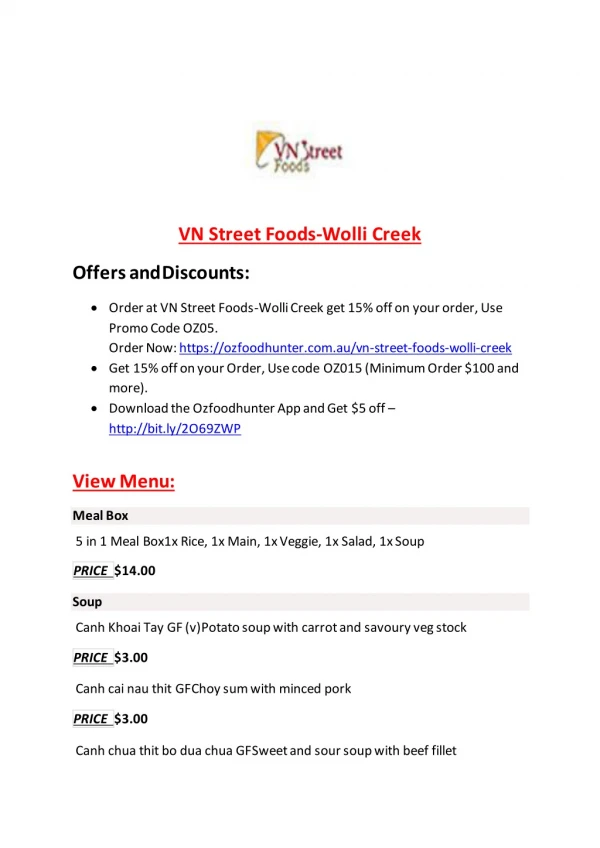 25% Off -VN Street Foods-Wolli Creek-Wolli Creek - Order Food Online