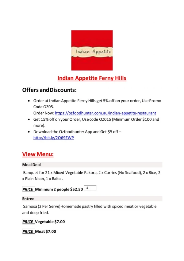 15% Off - Indian Appetite Ferny Hills-Ferny Hills - Order Food Online