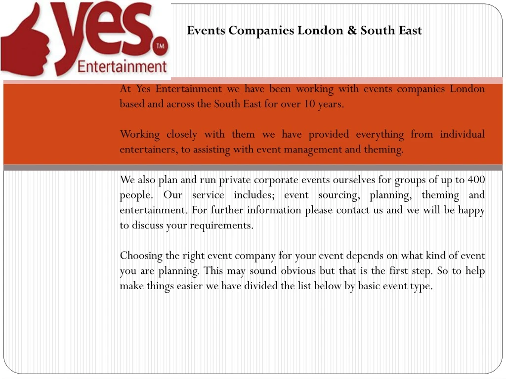 events companies london south east