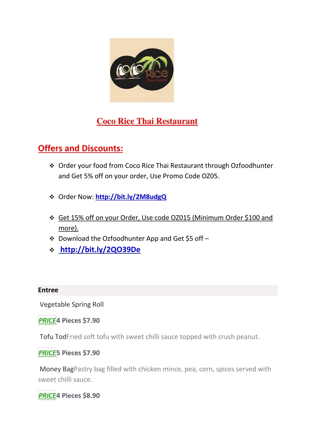 coco rice thai restaurant offers and discounts