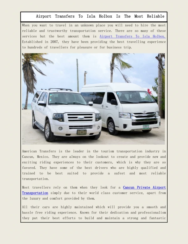 Airport Transfers To Isla Holbox Is The Most Reliable Service