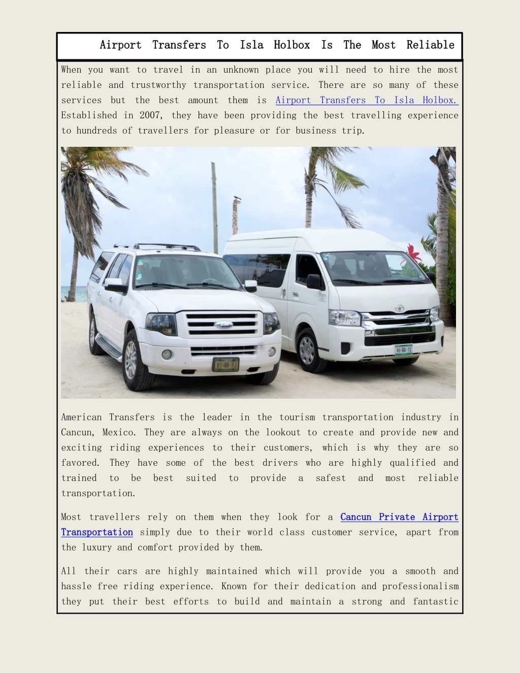 airport transfers to isla holbox is the most