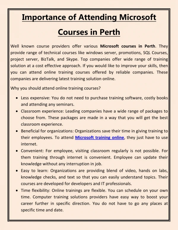 Importance of Attending Microsoft Courses in Perth