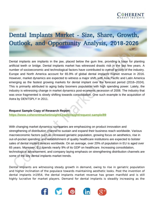Dental Implants Market to Partake Significant Development By 2026
