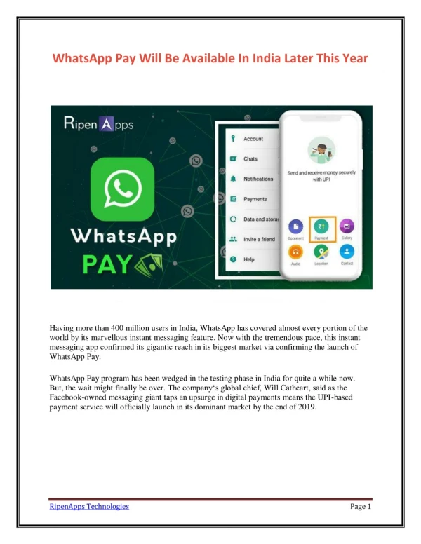WhatsApp Pay Will Be Available In India Later This Year