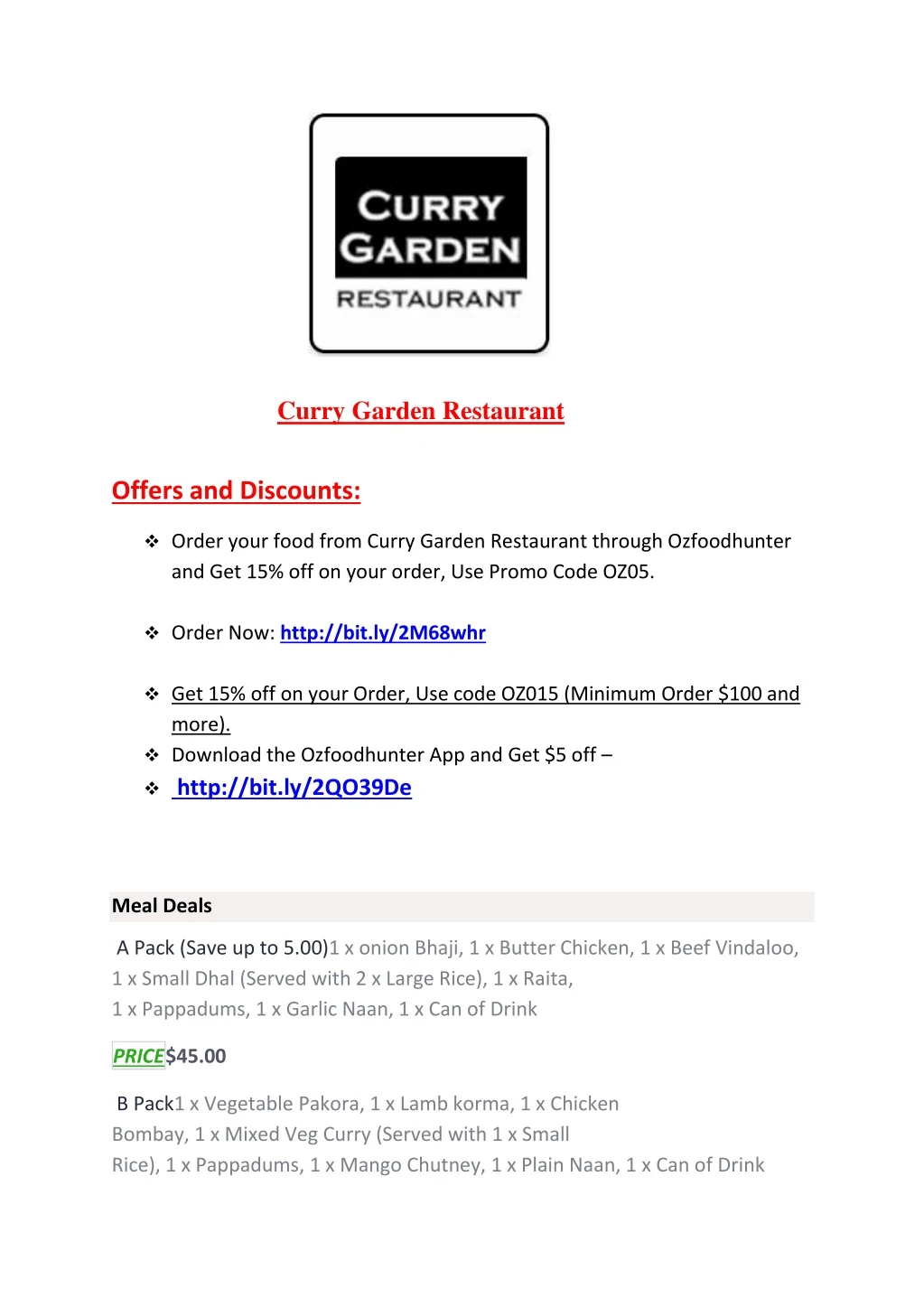 curry garden restaurant offers and discounts