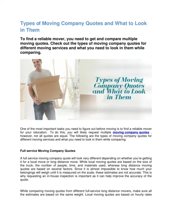 Types of Moving Company Quotes and What to Look in Them