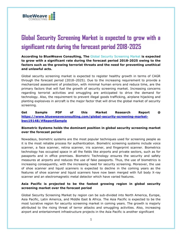 Global Security Screening Market with Analysis 2019 and Forecast to 2025