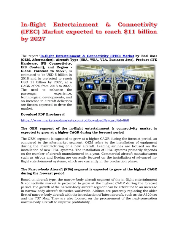 In-flight Entertainment & Connectivity (IFEC) Market expected to reach $11 billion by 2027