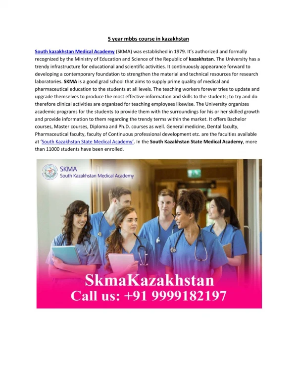 5 year mbbs course-SKMA-Kazakhstan