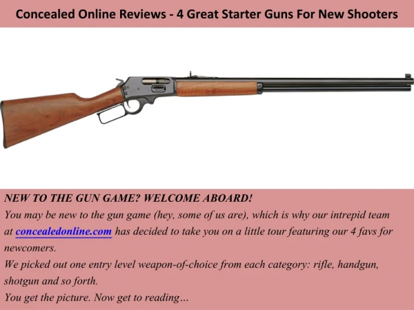 Concealed Online Reviews - 4 Great Starter Guns For New Shooters