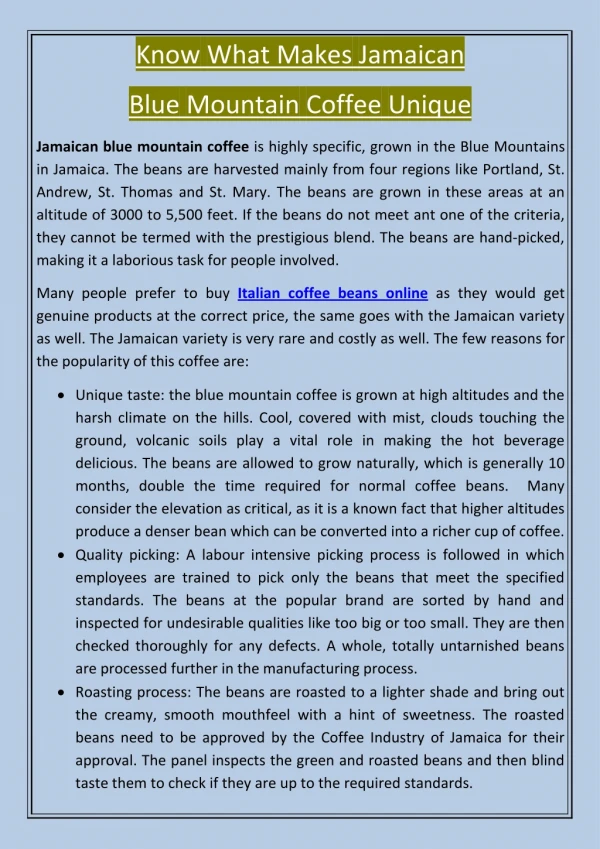 Know What Makes Jamaican Blue Mountain Coffee Unique