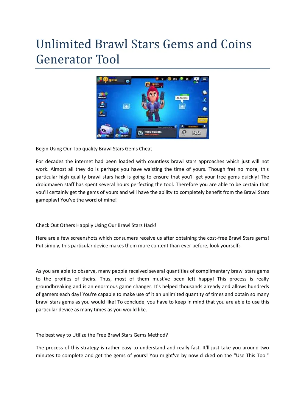 unlimited brawl stars gems and coins generator