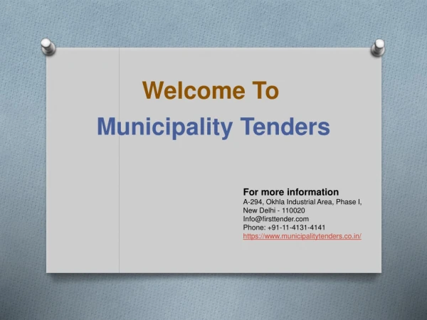 Municipality Tender, Latest Municipality Corporation Tenders