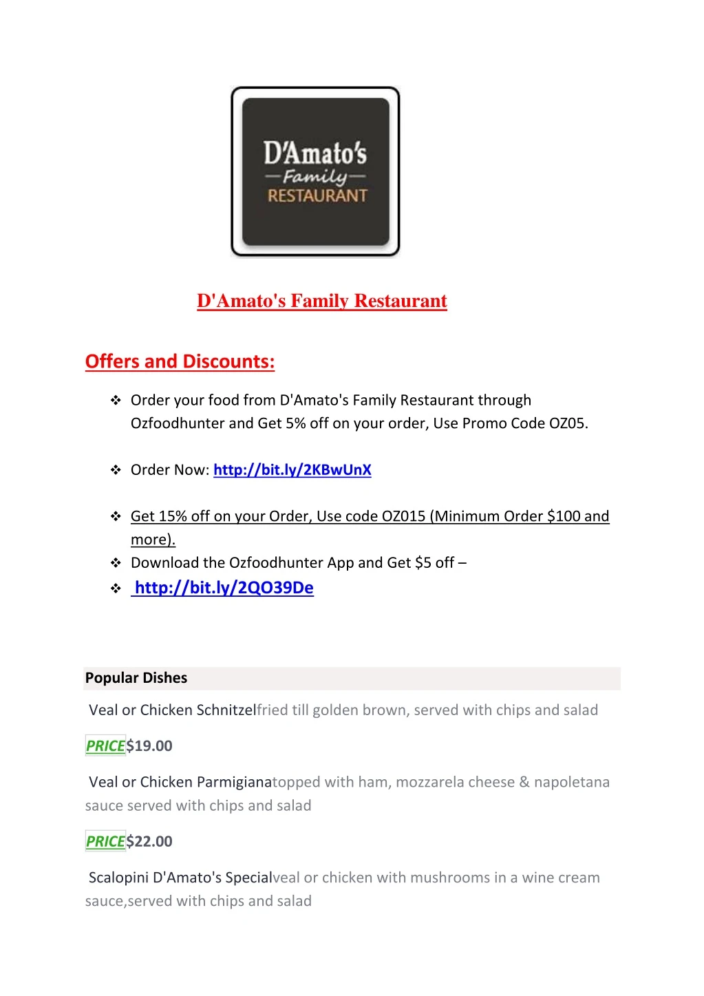 d amato s family restaurant offers and discounts