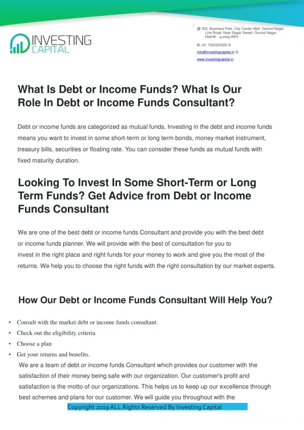 Debt or Income Funds Consultant, Advisor in Nashik | Debt or Income Funds Planner