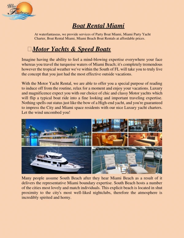 Yacht Charter Companies Fort Lauderdale - Waterfantaseas