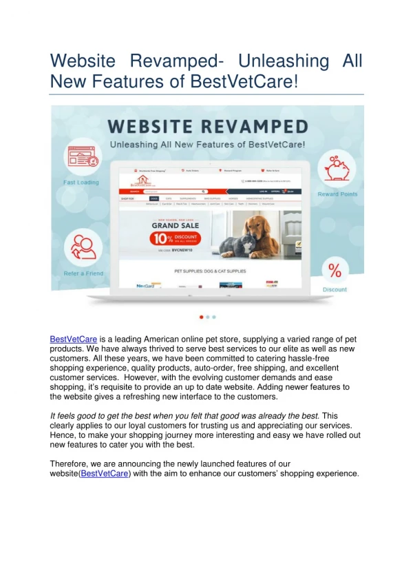 Website Revamped- Unleashing All New Features of BestVetCare!