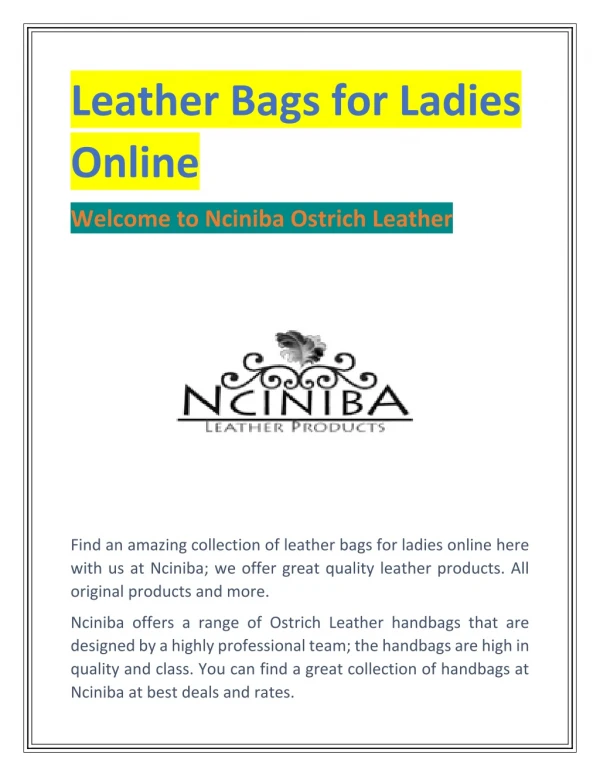 Leather Bags for Ladies Online | Nciniba