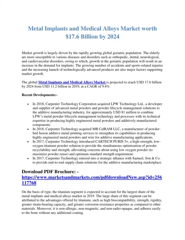 Metal Implants and Medical Alloys Market worth $17.6 Billion by 2024