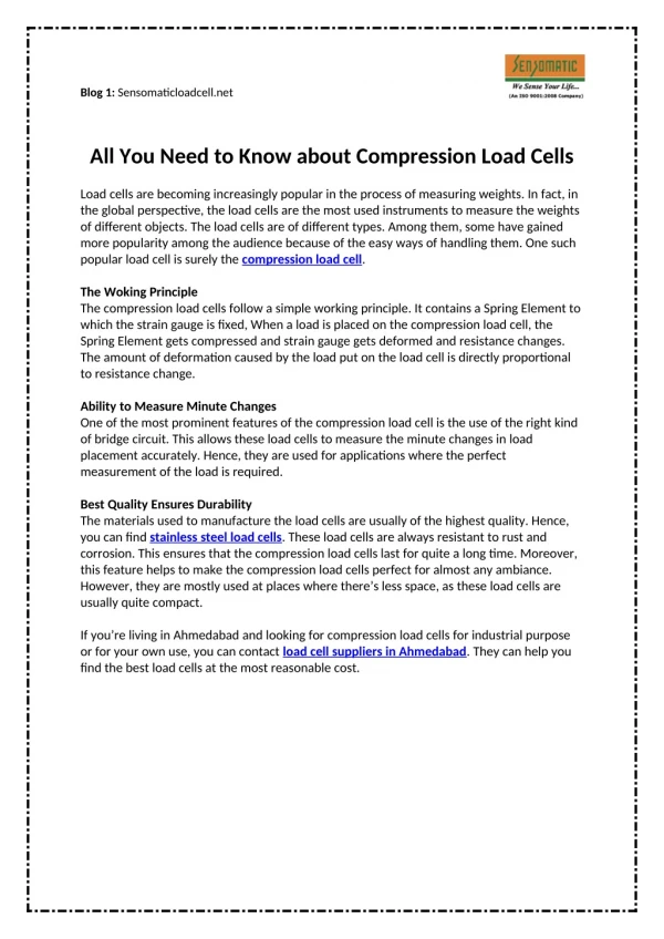 All You Need to Know about Compression Load Cells