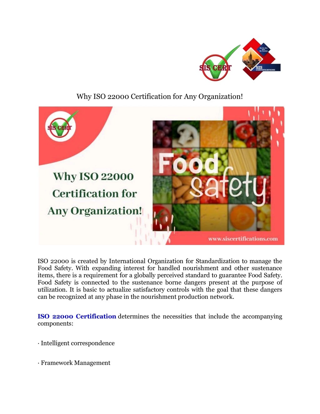 why iso 22000 certification for any organization