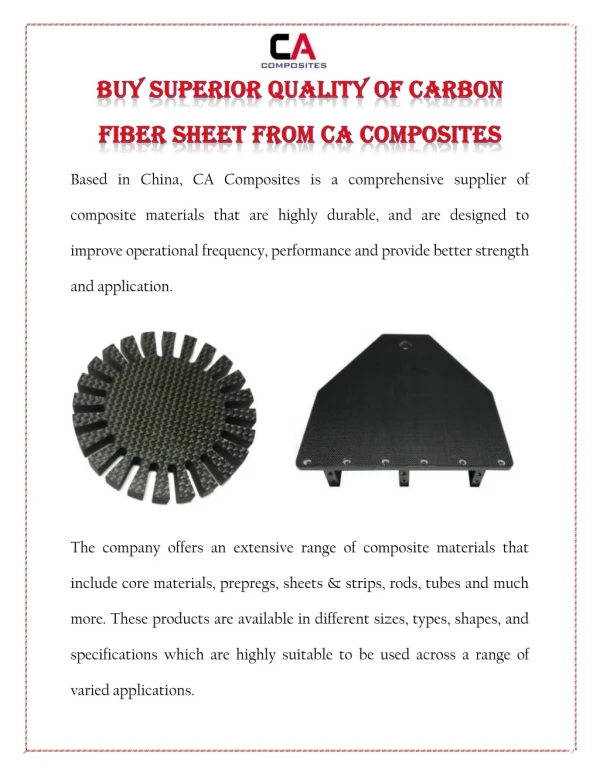 Buy Superior Quality of Carbon Fiber Sheet From CA Composites