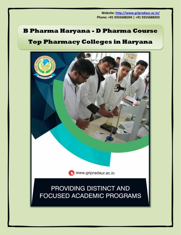 B Pharma Haryana - D Pharma Course - Top Pharmacy Colleges in Haryana