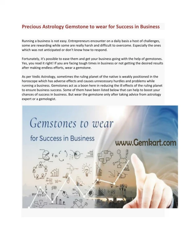 Precious Astrology Gemstone to wear for Success in Business - Gemkart