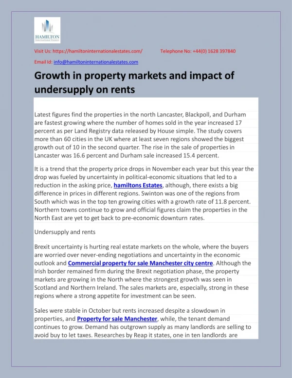 Growth in property markets and impact of undersupply on rents