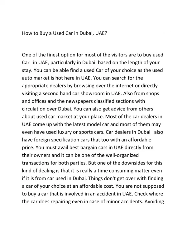 How to Buy a Used Car in Dubai, UAE?