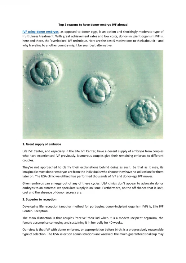 Top 5 reasons to have donor-embryo IVF abroad