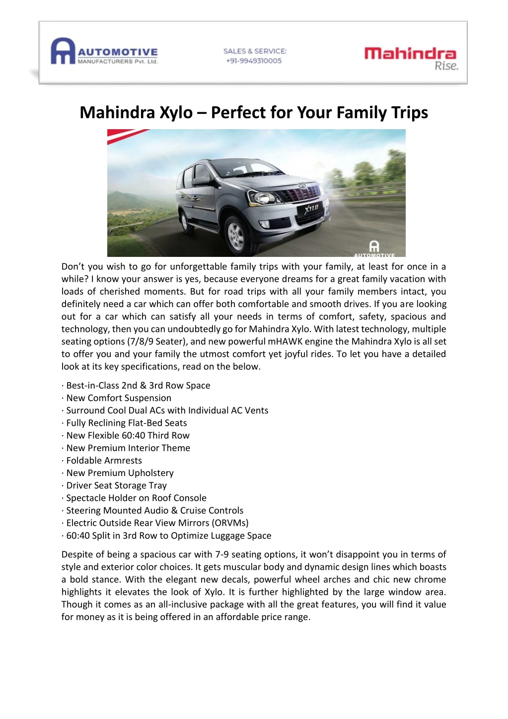 mahindra xylo perfect for your family trips