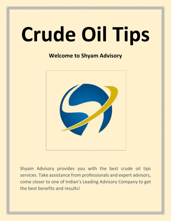 Crude Oil Tips | shyamadvisory