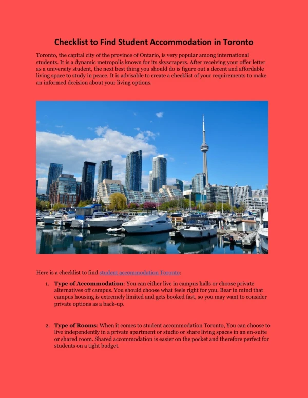 Checklist to Find Student Accommodation in Toronto