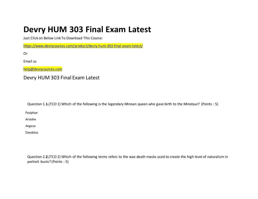 devry hum 303 final exam latest just click