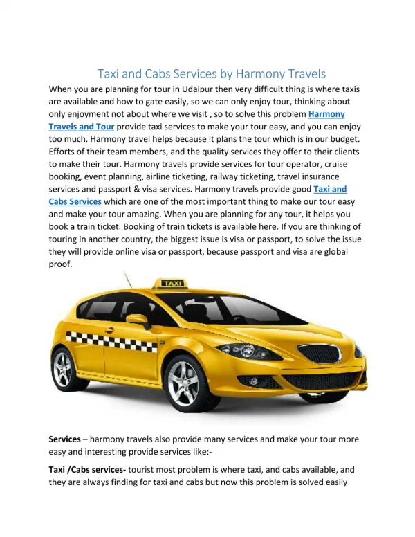 Taxi and Cabs Services by Harmony Travels   