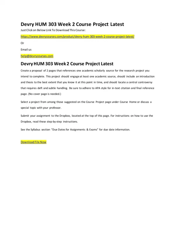 devry hum 303 week 2 course project latest just