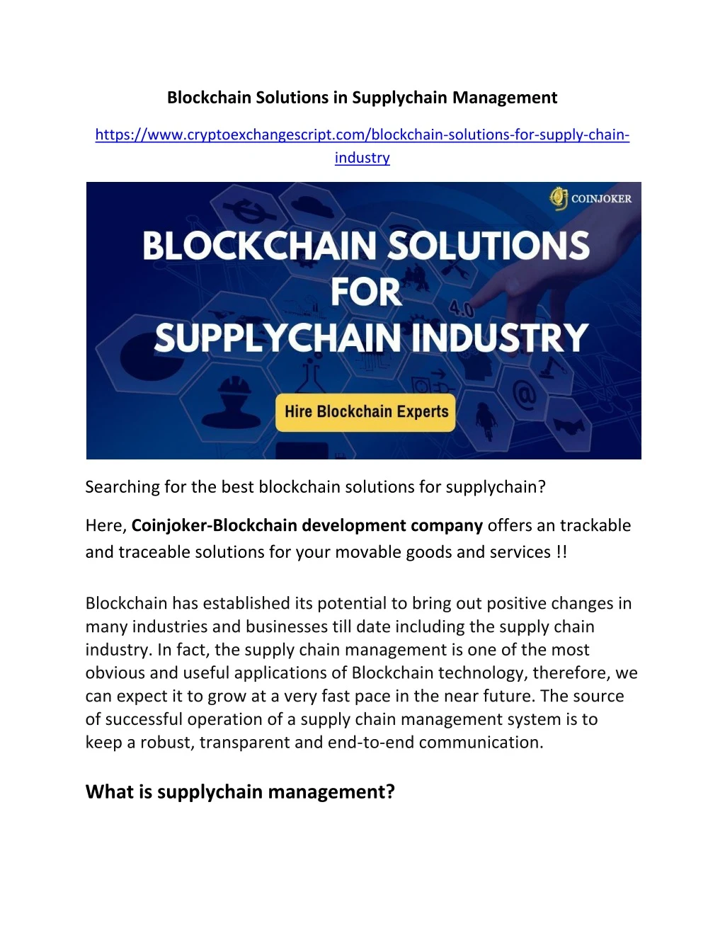blockchain solutions in supplychain management