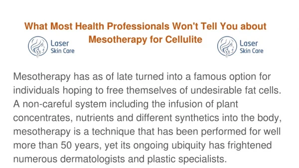 What Most Health Professionals Won't Tell You about Mesotherapy for Cellulite